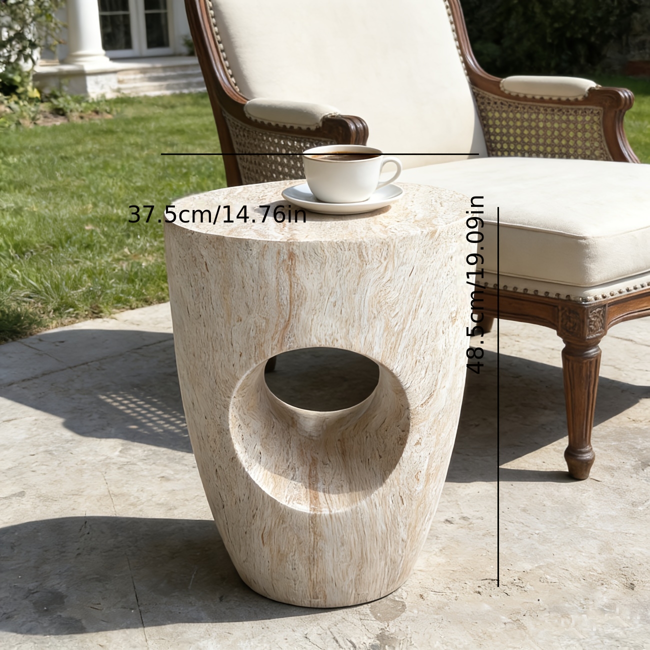 A Minimalist Marble-textured Home Decor Side Table, Suitable for Patio Decoration/plant Stand/coffee Table/poolside Leisure Side Table. Dimensions: Height 48.5cm, Length 37.5cm, Width 37.5cm