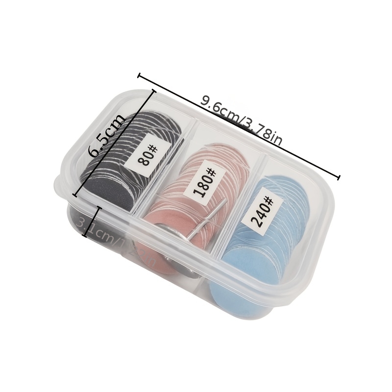 TEMU 61-teiliges/Box 3 Körnungen (80# 180# 240#) Nagel- & Fußschleifscheiben Set mit Metallbohrer & Aufbewahrungsbox, Ersatz Schleifpapier Pads für