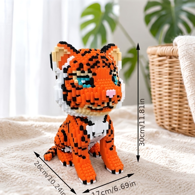 TEMU Blocs de construction mignons en micro- Tigre à assembler soi-même, Ornement, Modèle de bloc Tigre de dessin animé pour présentoir de bureau à ,