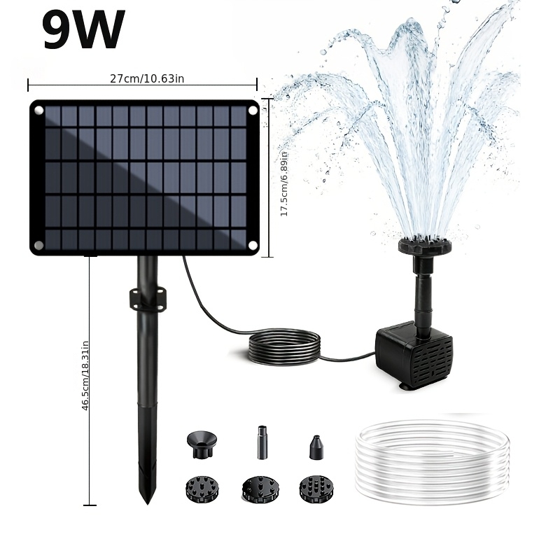 TEMU 1.5w-3.5w-9w Mini High- Fountain Pump, Solar Fountain, Solar Fountain Outdoor For Garden, Bird Bath Solar Fountain, Ipx8 Function With 6 Nozzles
