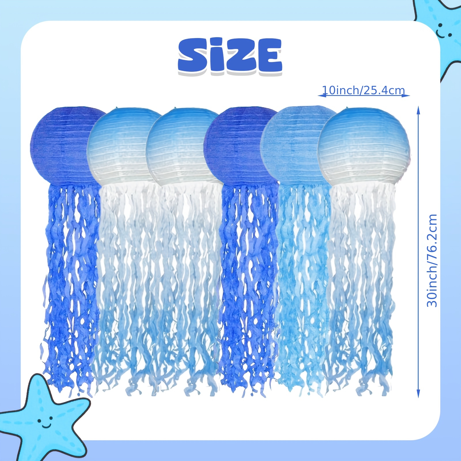 10-inch Gradient Blue Paper Lantern Set, Ocean/mermaid Theme Party Decorations