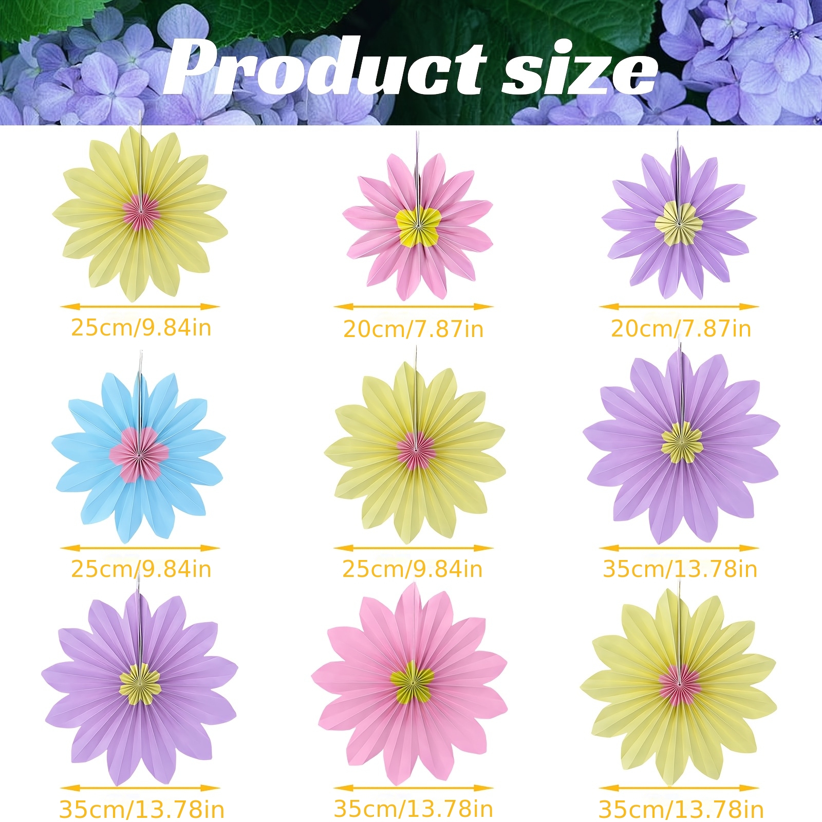 Image of 9pcs Of Spring , Birthday Decorations, Yellow, Pink, And Purple Sunflower Paper Fan Decorations, Used For Fairy Party, Shower, Garden, Classroom Wall Background Decoration