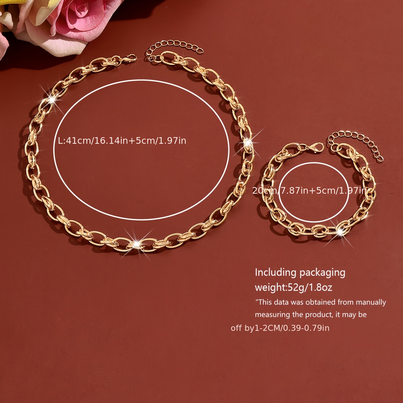 Unisex Easy Oval O-Ring Clasp Necklace Bracelet Set