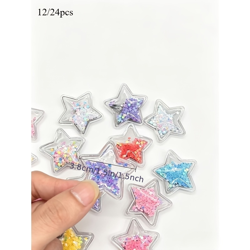 12/24pcs 3.8cm/1.5in Transparent Pvc Stars Quicksand Dress Accessories Fruit Random Color Diy Handmade Hair Circle Headband Hair Clip Hair Jewellery Material