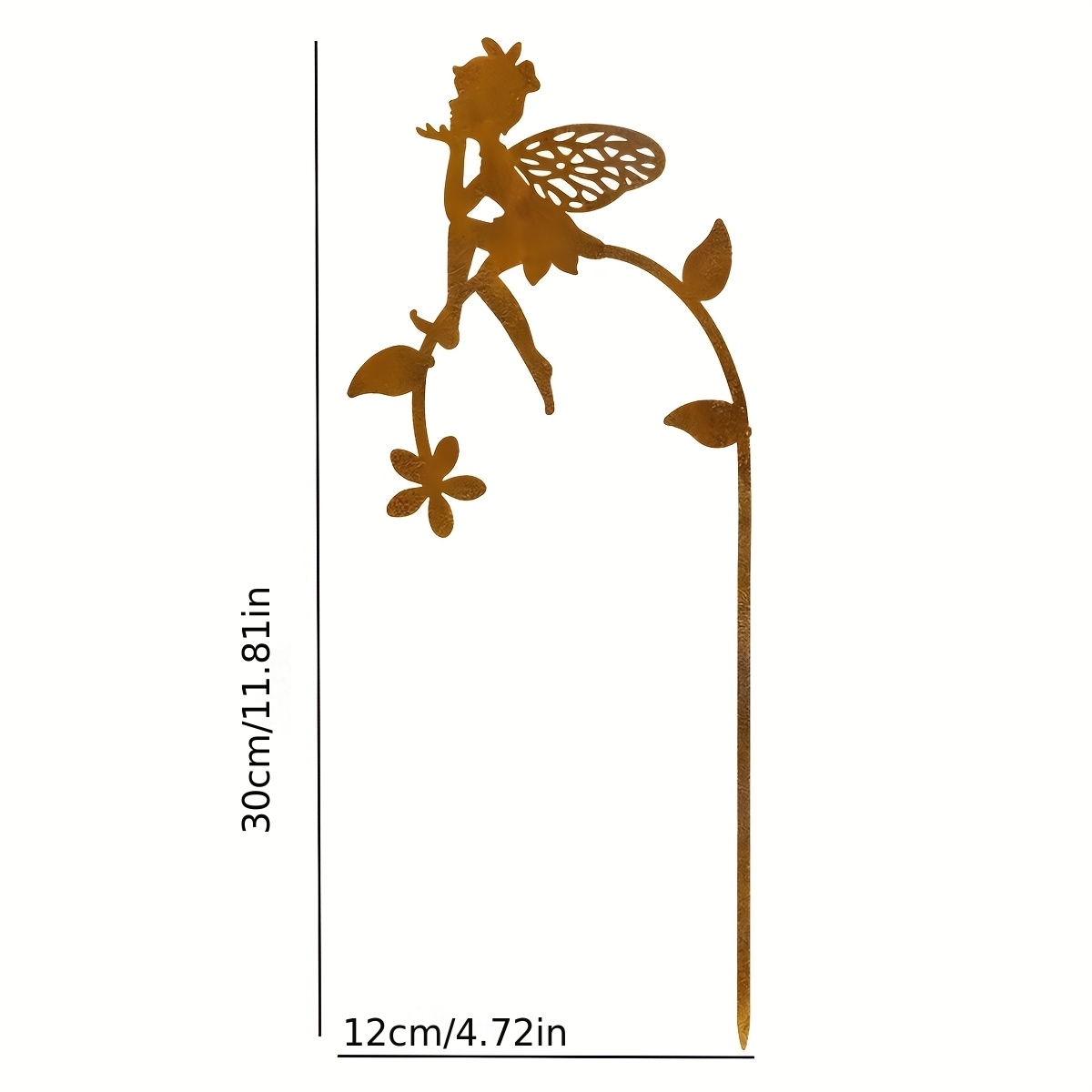 TEMU [2d Flat] Rust-colored Metal Flower Fairy Garden Stake Decoration, Metal Fairy Stake, Outdoor Lawn Pathway And Patio Decor, Outdoor Garden