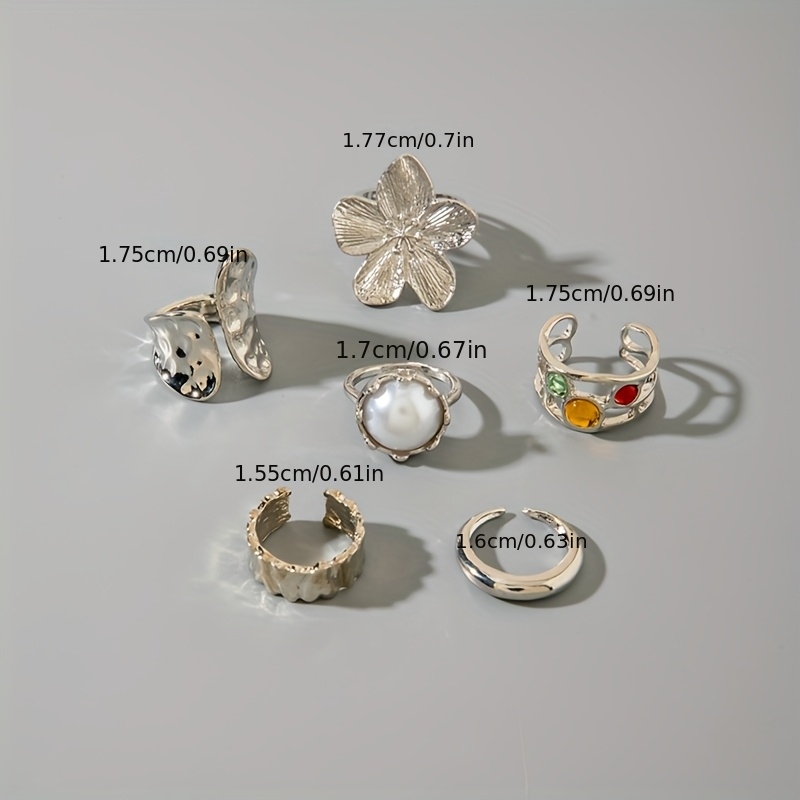 6pcs Unique Large Flower Hollow-Out Rhinestone Ring Set