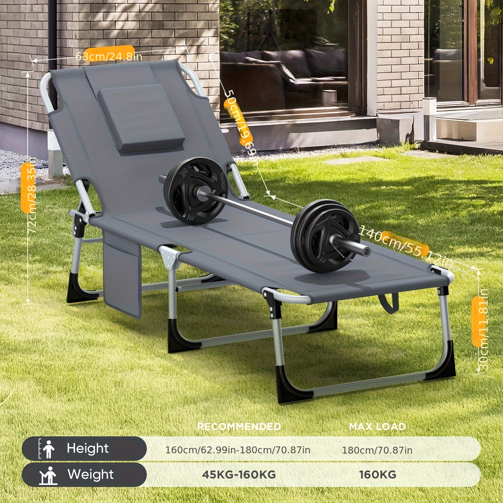 Aweioo Armchair With A Weight Capacity Of 160kg, Ergonomic High-density Armchair, Foldable, Suitable For Camping, , Home, Office, Poolside, Beach, Comfortable Recliner, Relaxation, Breathable