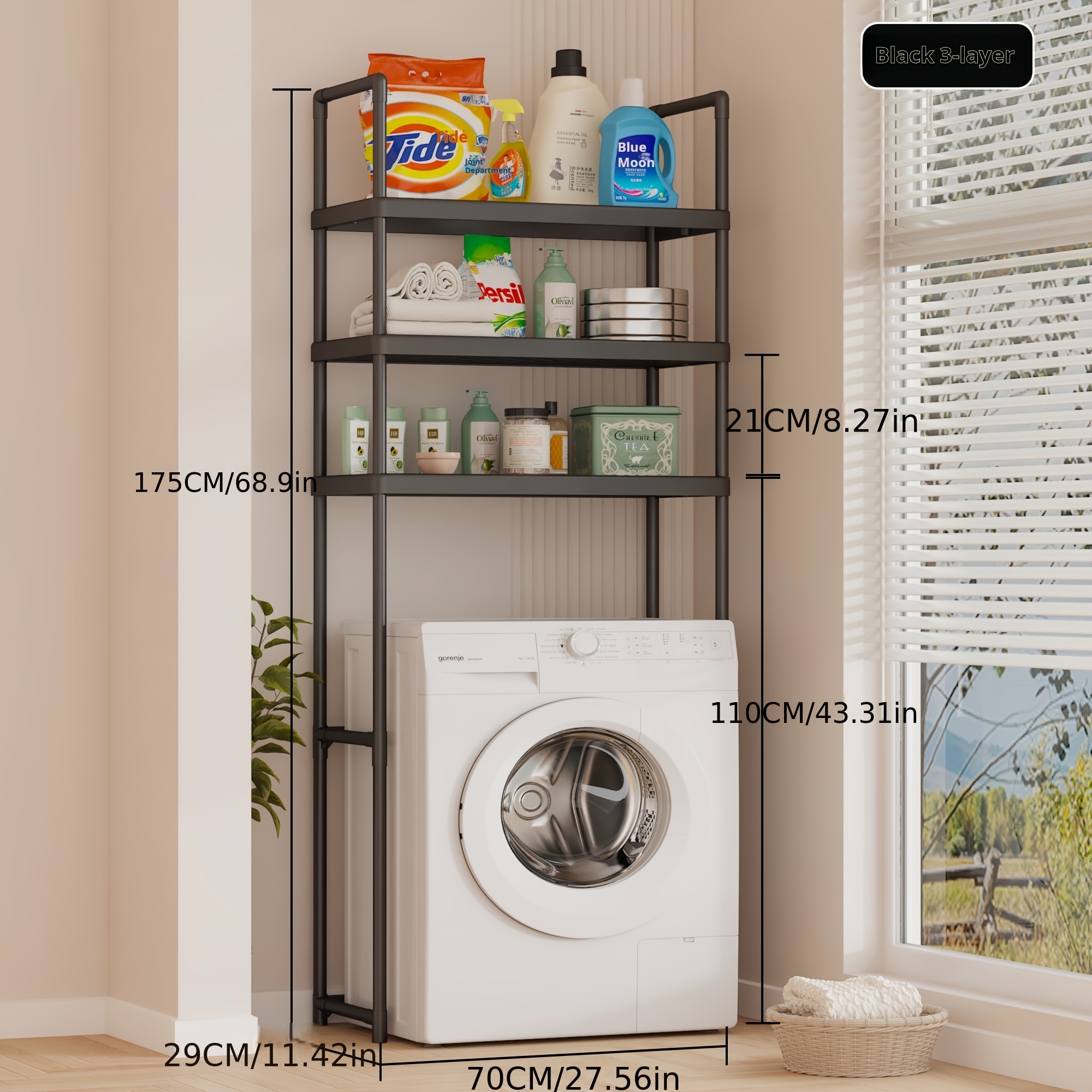 TEMU 2/3-tier Laundry Rack Organizer For Above Washer And Dryer, Heavy Duty Metal Storage Shelf With Breathable Hollow Grid Shelves, Moisture