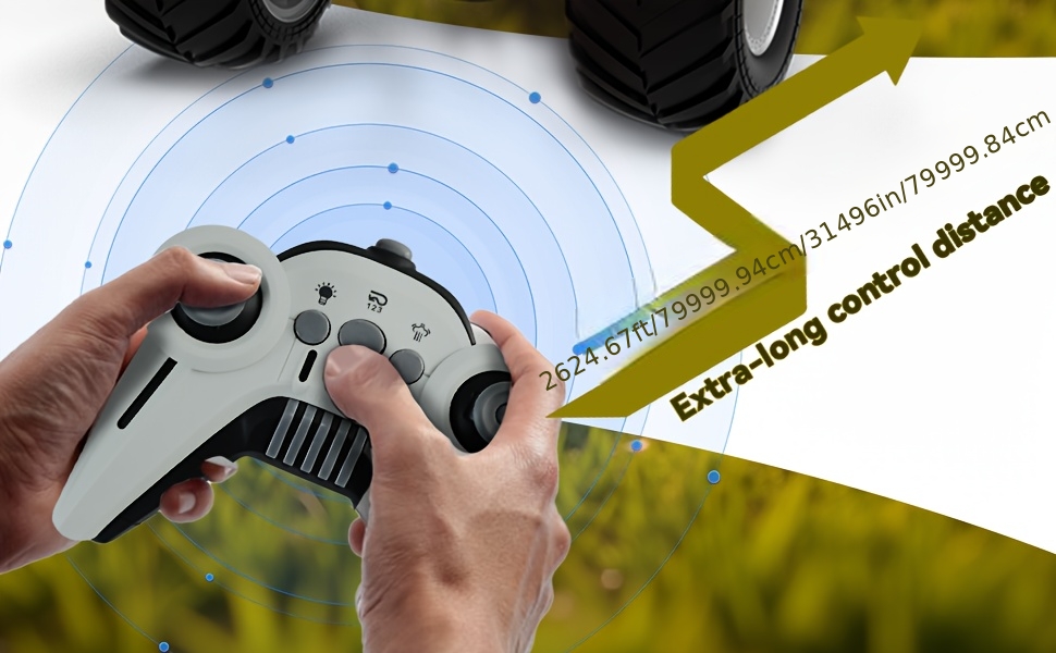 2 4ghz 4wd all terrain   truck toy with led lights music metal body large all terrain tires realistic sound effects remote   road vehicle with ergonomic grip battery powered with rechargeable lithium polymer battery Product details 1