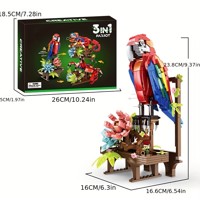 Building Block Set Parrot Chameleon Hermit Crab Animal World Assembly Model