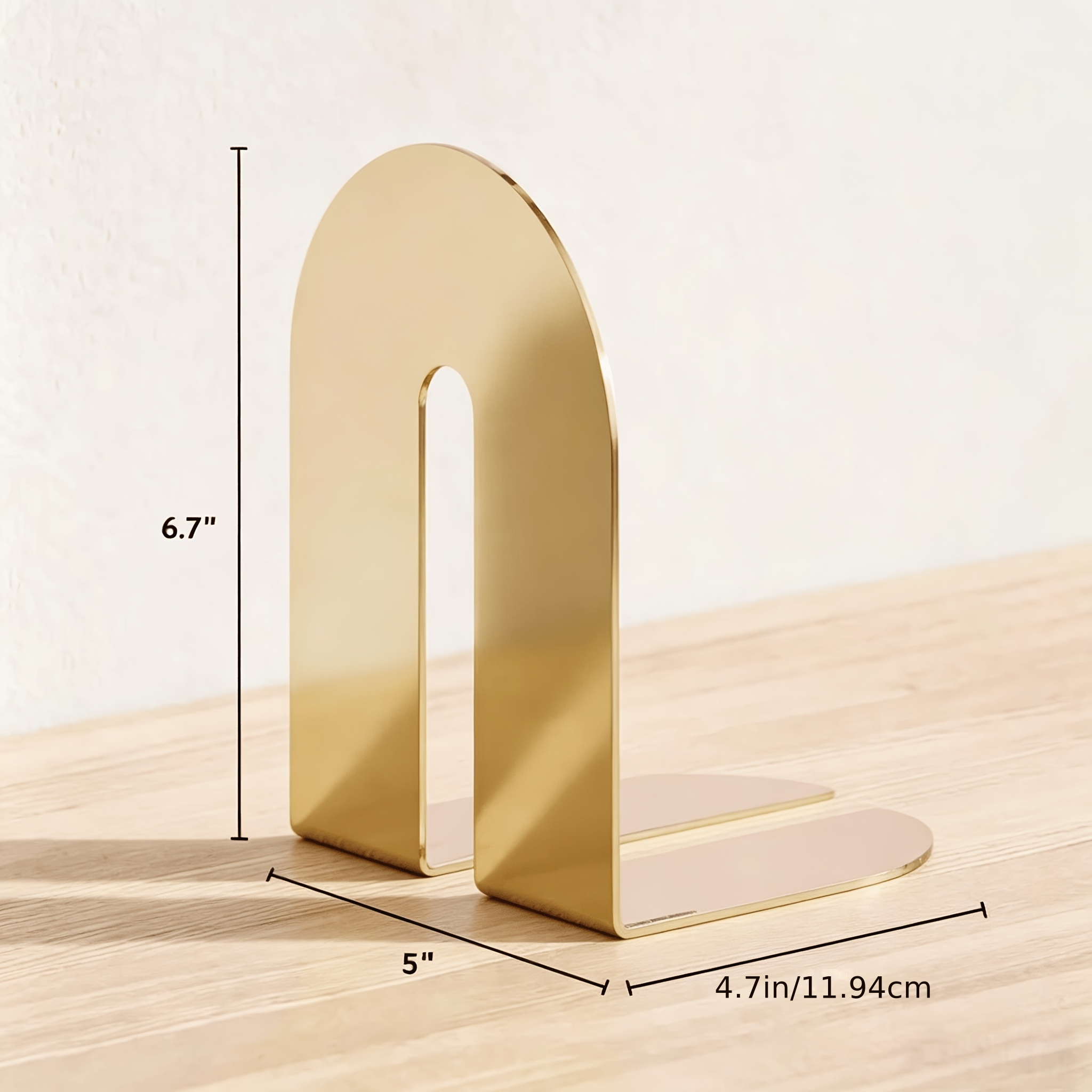 TEMU (2 Pack) Golden Metal Arch Bookends: 2 Pack, Heavy Duty Iron Book Holder. Suitable For Home/office/bookshelf/vinyl Records, Dvds, Etc. - 6.7 X 5