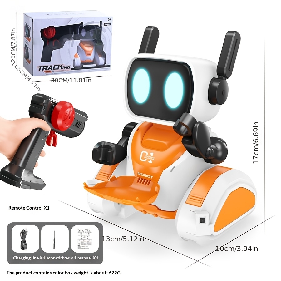 Light Remote Interactive Robot, Orange And White Remote Delivery Robot, Fun Interactive Optoelectronic Toy, Delivery Display Robot, 2.4g Remote Control Toy, Light Sensing Function, Cool Light Toy