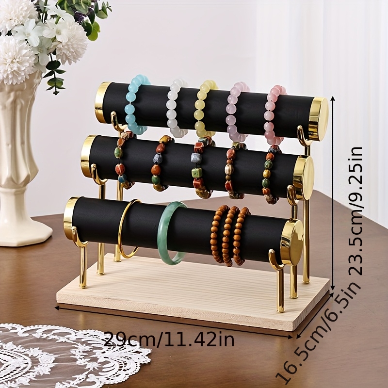 TEMU 1pc Heavy-duty Wooden Display Stand - Multi-tier Jewelry Organizer For Bracelets, Watches & Chains, Commercial-grade Boutique Showcase Or Home
