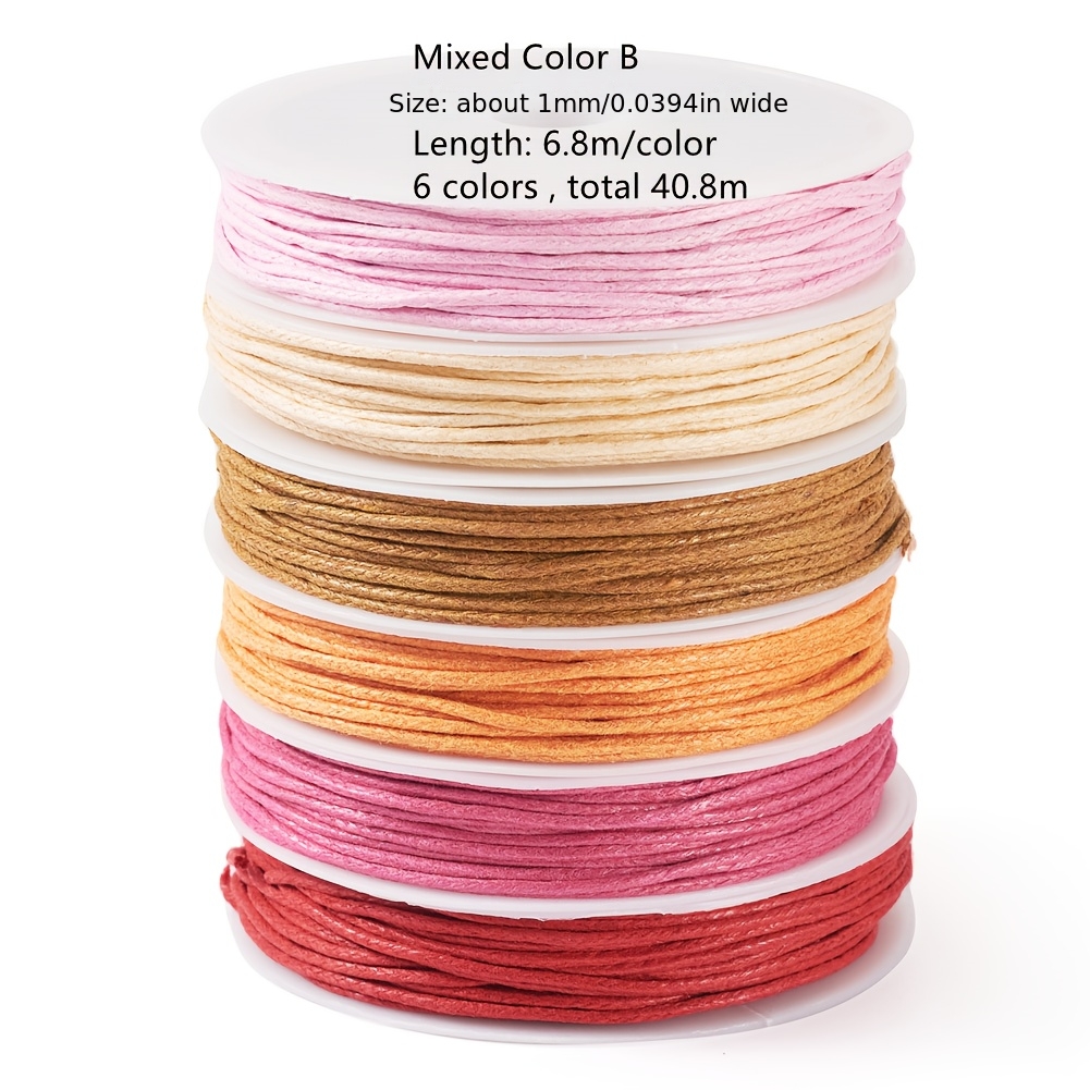 Image of 40.8m 6 Colors 1mm Waxed Cords, Multi-ply Round Cord, Macrame Artisan String For Jewelry Making, Mixed Color, 6.8m/color