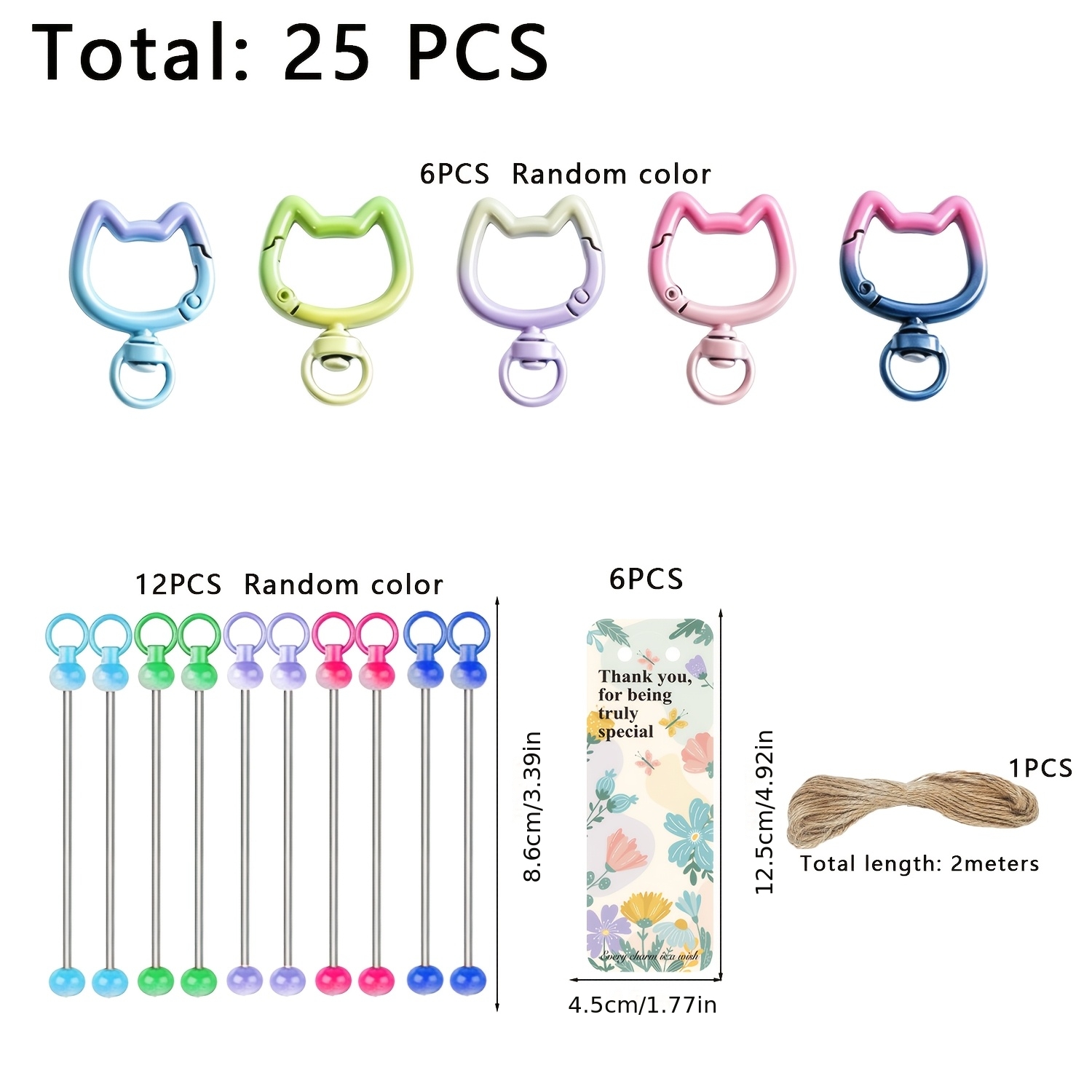 TEMU Gift For Her/him 25pcs Creative Colorful Gradient Random Color Keychain Bead String Set Includes Cardboard And Rope Keychain Key Ring Additions