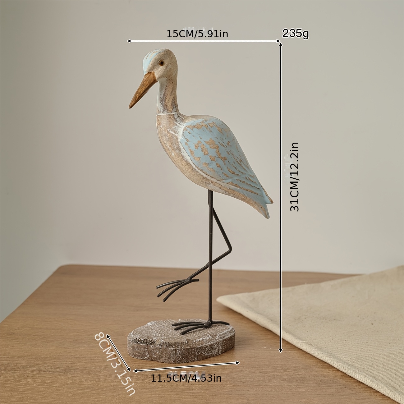 Image of 1pc Mediterranean Style Single-legged Standing Wooden Ornament, Wooden Decorative Figurine For Home And Garden, Blue-winged Decoration
