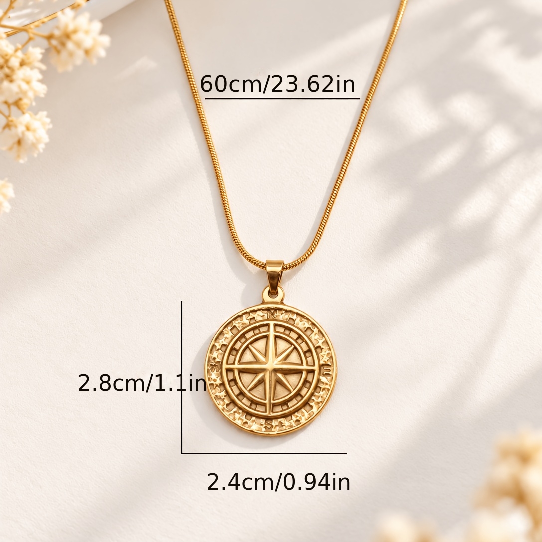 Women's Retro Compass Round Relief Pendant Necklace