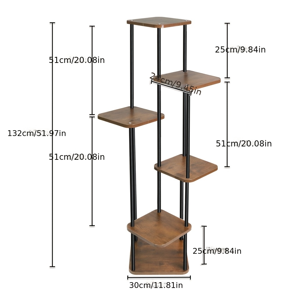5-tier Vertical Plant Stand With A 50kg Capacity - With A Carbon Steel Structure And Wooden Shelves, Accommodates 5 Pots, Stands 106cm Tall In Oak/industrial , Base Dimensions 30x25cm