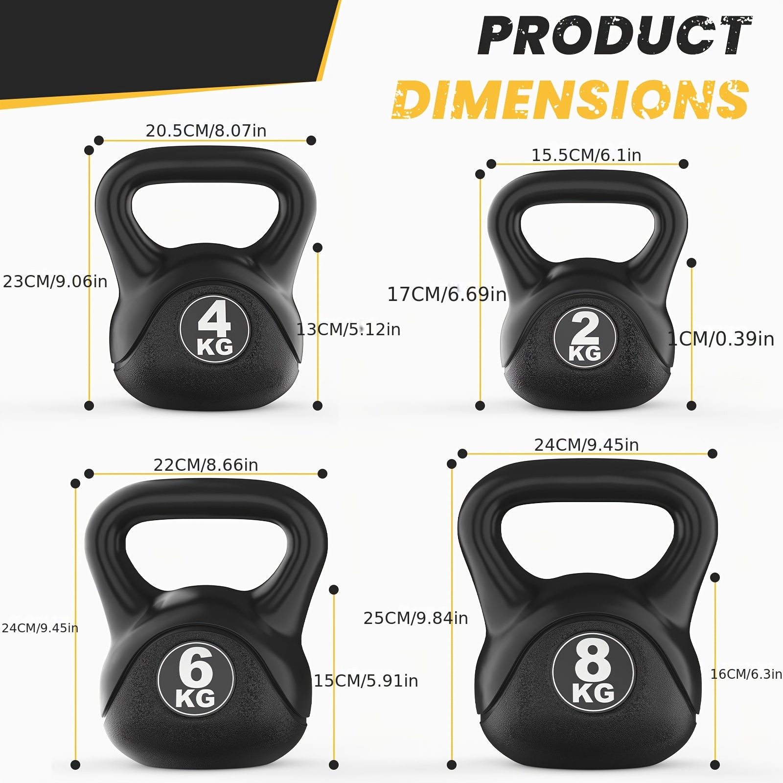 4 Pack Cast Iron Kettlebell With Vinyl Cover, 2/4/6/8kg Workout Kettle Bell Set, Anti-slip Grip & Stable Flat Bottom, Home Strength Training Fitness Weights For Burning & Body Shaping