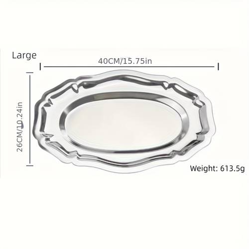 1pc stainless steel serving plate oval dish reusable and dishwasher safe 304 grade ideal for afternoon desserts christmas parties durable and easy to clean