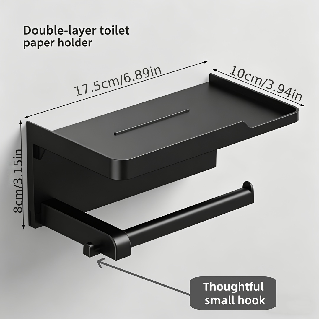 Image of No-drill Toilet Paper Holder, Self-adhesive Wall-mounted Tissue Roll Organizer, Bathroom Storage Organizer, Rust-proof Storage Rack, Suitable For Use In Malls And Home Bathrooms