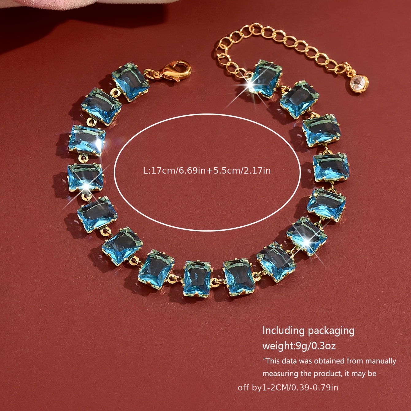 Light Luxury Sea Blue Square Chain Bracelet, Summer Accessory