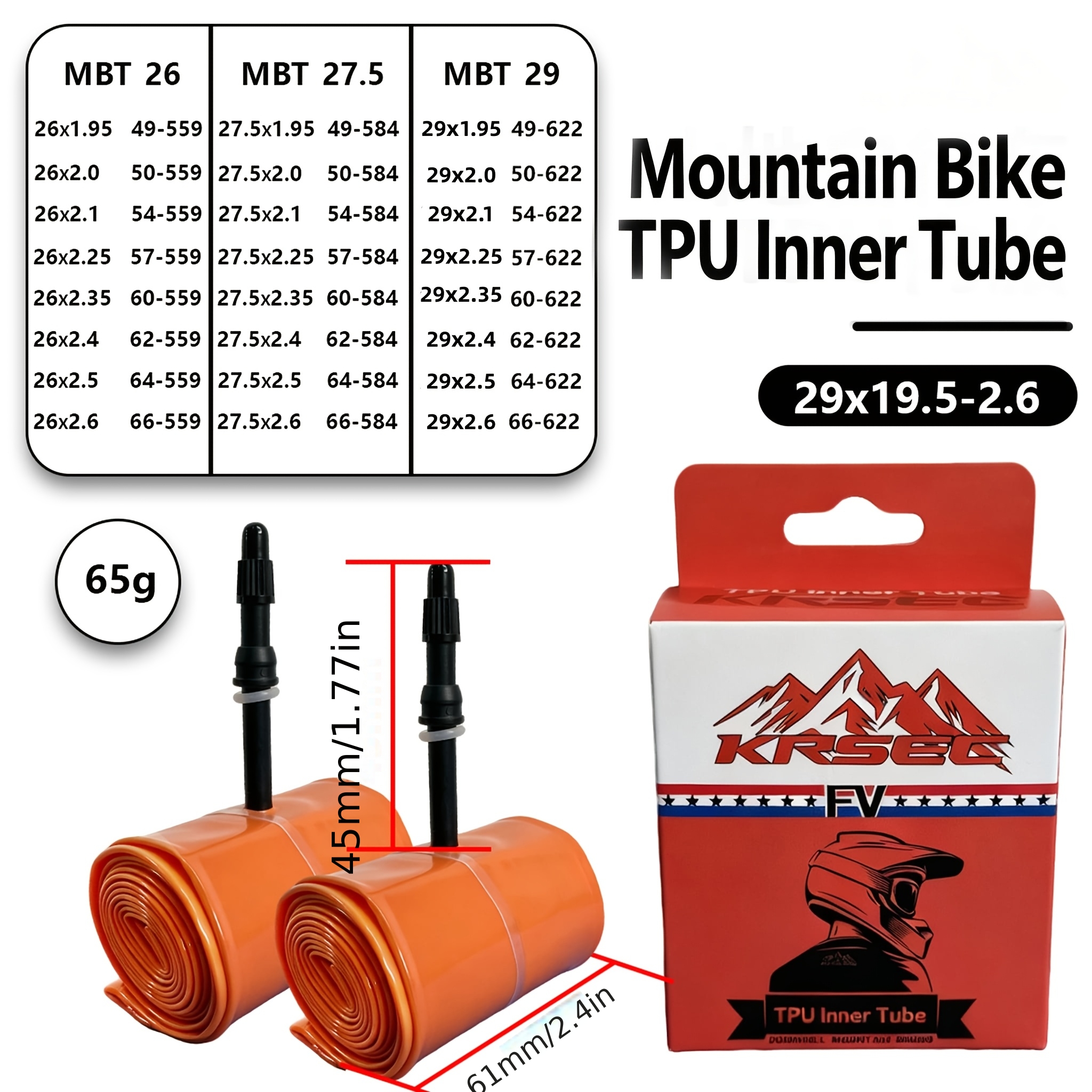 TEMU Confezione camere d'aria interne in TPU per MTB, design valvola con valvola in PVC e valvola in opzionale, disponibile nelle misure 26 pollici /