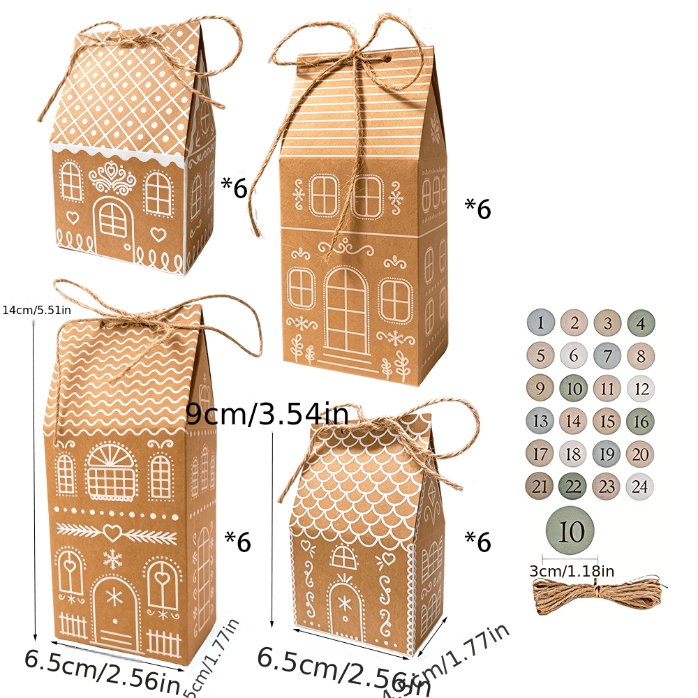 TEMU 24pcs Pack Of 24 Miniature Vintage House-shaped Gift Boxes Suitable For Christmas Themed Party Decorations, House-shaped Paper Favor Boxes With