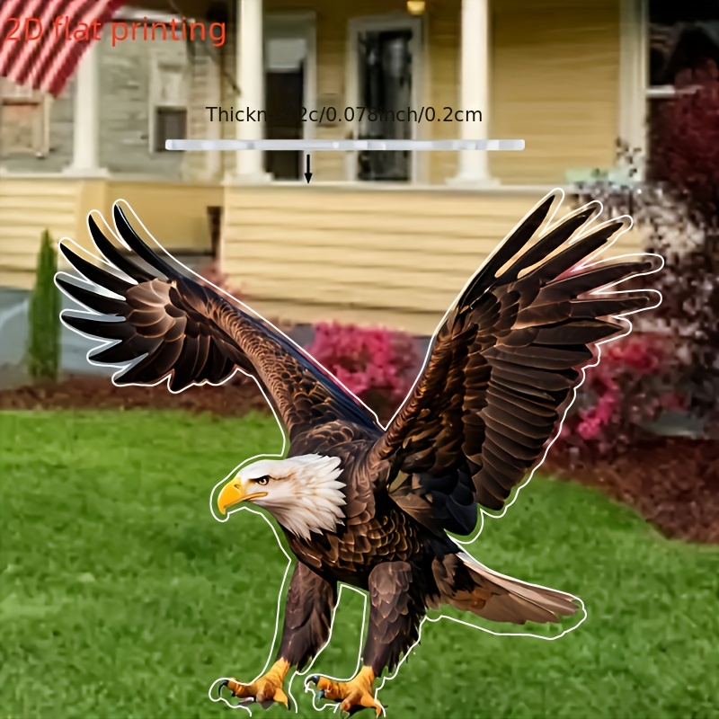TEMU 2d Flat - 2d Printed Garden Stake Of The Eagle - An Acrylic Outdoor Lawn Art, Perfect For Halloween And Festive Decorations