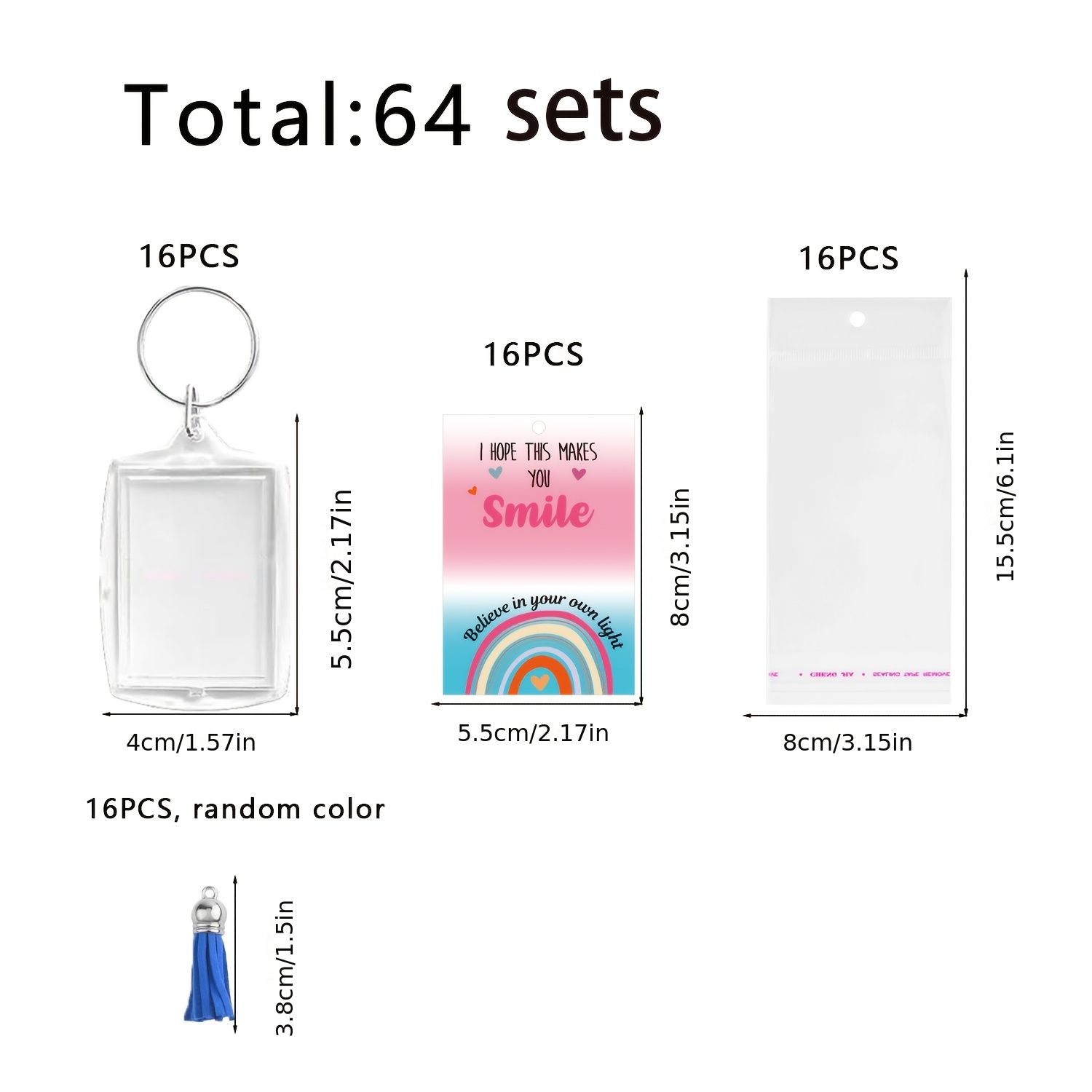 TEMU 2d Flat, 16sets (16 Photo Frames, 16 Cardstocks, 16 Bags, 16 Random Color Tassels) Rectangular Photo Frames, Cardstocks, Bags, Random Color