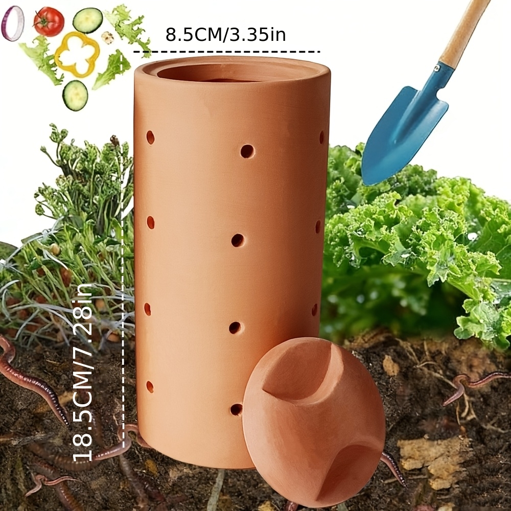 TEMU 1 pièce Bac à compostage souterrain ferme à vers de jardin extérieur pour déchets alimentaires, bac à compost en de poterie rouge avec trous et