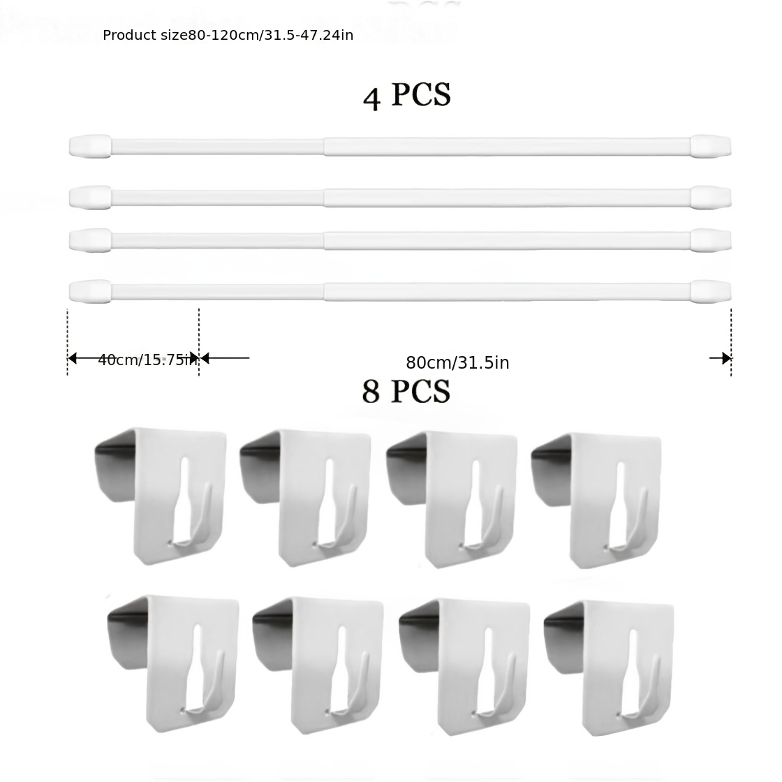 Image of 2/4/6pcs White Metal Telescoping Rods Suitable & Bath - Heavy-duty Adjustable Length (30-50cm/40-70cm/50-90cm/80-120cm) With No-drill Installation, Wind-resistant & Anti-fall, Telescoping Pole