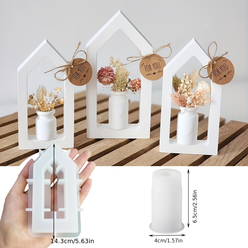 Image of 2pcs Silicone Clay Molds | Round Heart-shaped Vase Mold And Hollow Frame House Mold For Resin Crafts, Cement Decorations, Artistic Projects