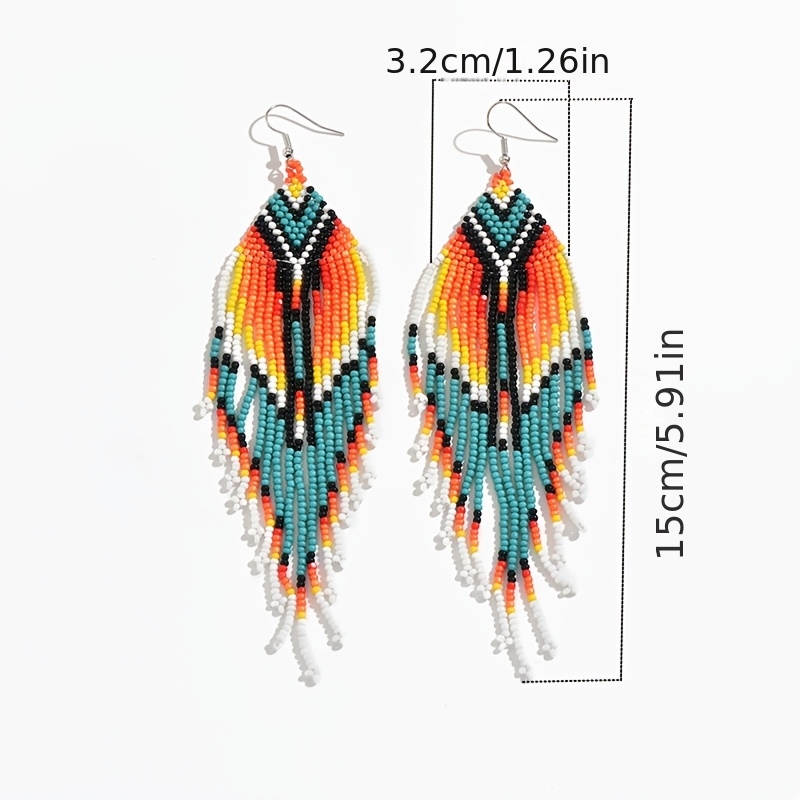 Women's Ethnic-Style Long Hand-Woven Tassel Multi-layer Seed Bead Earrings