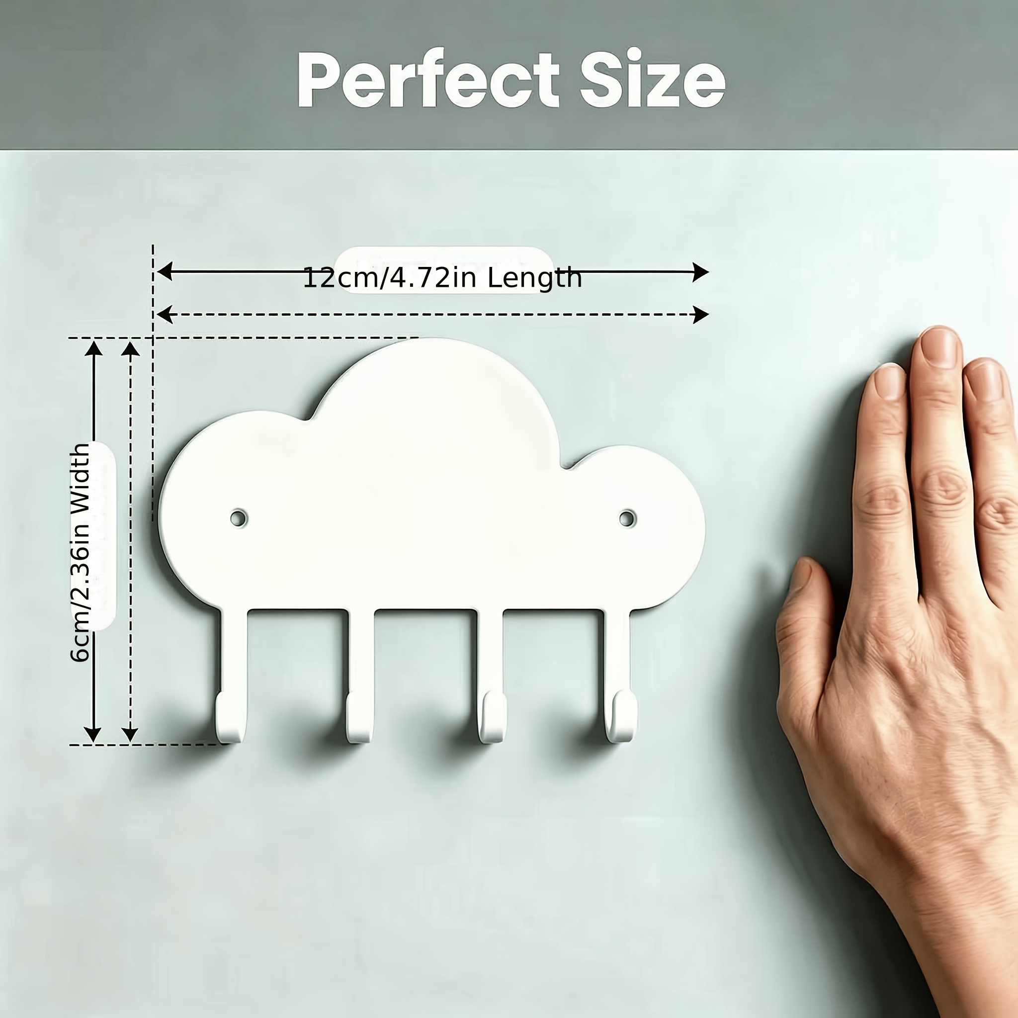 TEMU Adorabilmente ! Mensola a Parete a Forma di Nuvola con Quattro Ganci: Design Senza Foratura che Non Danneggia le Pareti. 2 Cuscinetti Adesivi