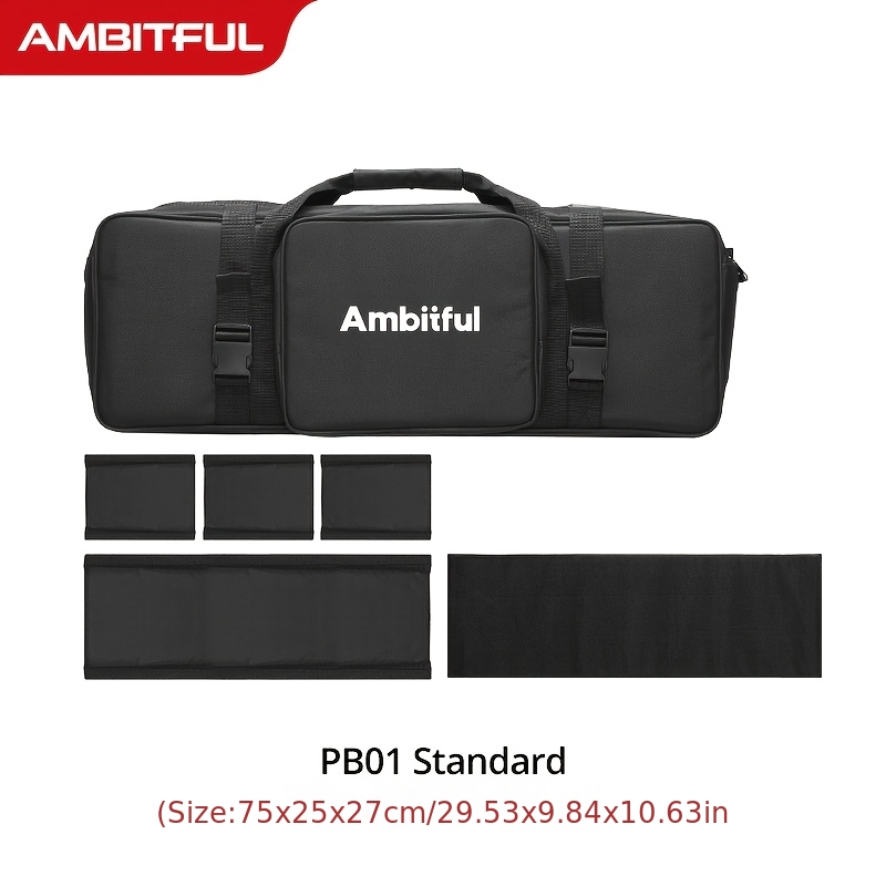 Image of Ambitful Pb01 Professional Bag For Photography Equipment, 75cm Portable Case With Adjustable Dividers, Holds Stands & Triggers, Durable Polyester Fiber Construction, Black