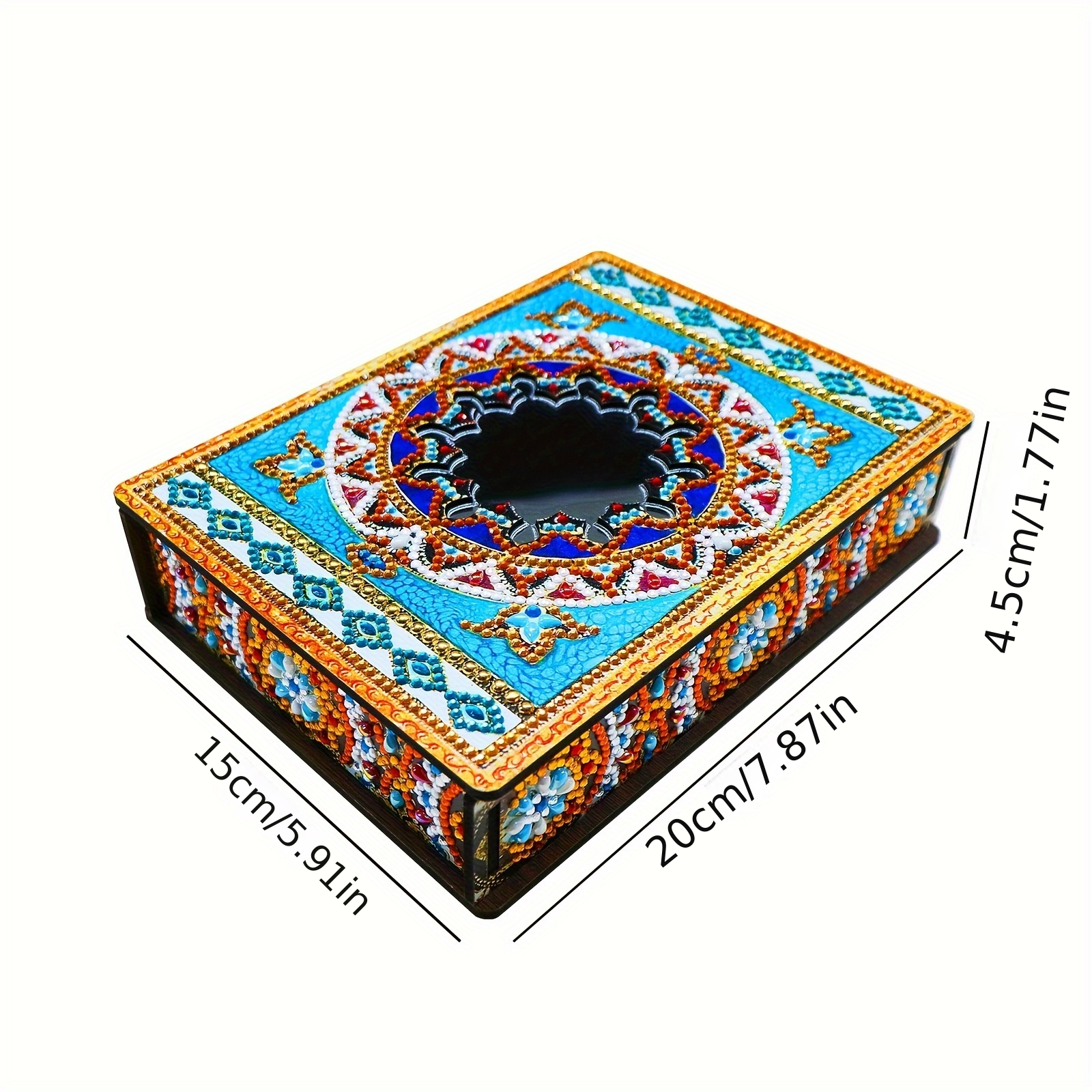 DIY Diamond Painting Kit with Mirror, Blue Mandala Wooden Storage Box