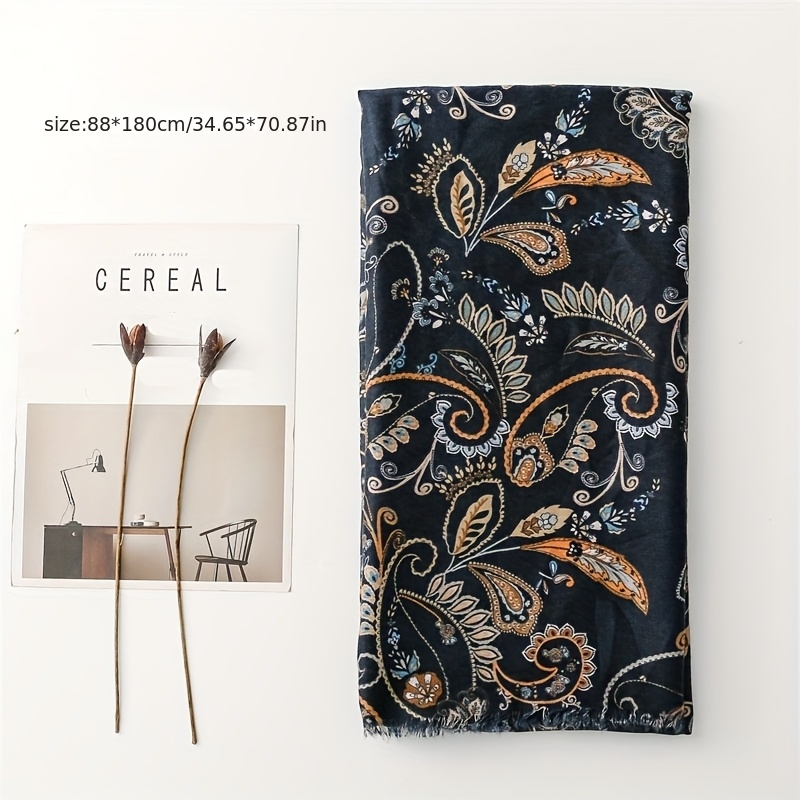 Women'S Stylish Scarf in Dark-Colored Cashew Flower with Fringed Edges, a Soft Shawl for Ladies