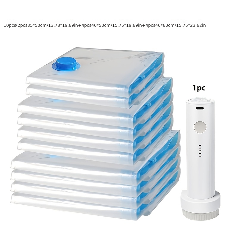 TEMU Lot de 10 pièces (2 x 35x50cm + 4 x 40x50cm + 4 x 40x60cm) + 1 x Pompe électrique USB. Sacs de rangement sous vide de voyage encombrants avec