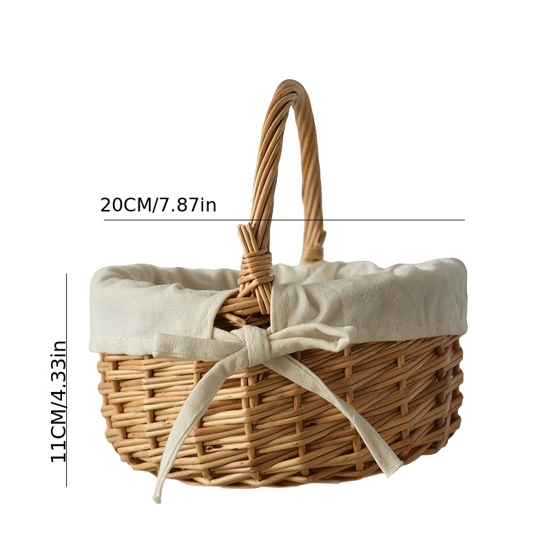 Image of Willow-woven Mini Flower Basket Handheld Storage Basket With Fabric Lining Mini Storage Basket Wicker-woven Mini Flower Basket Floral Arrangement Basket