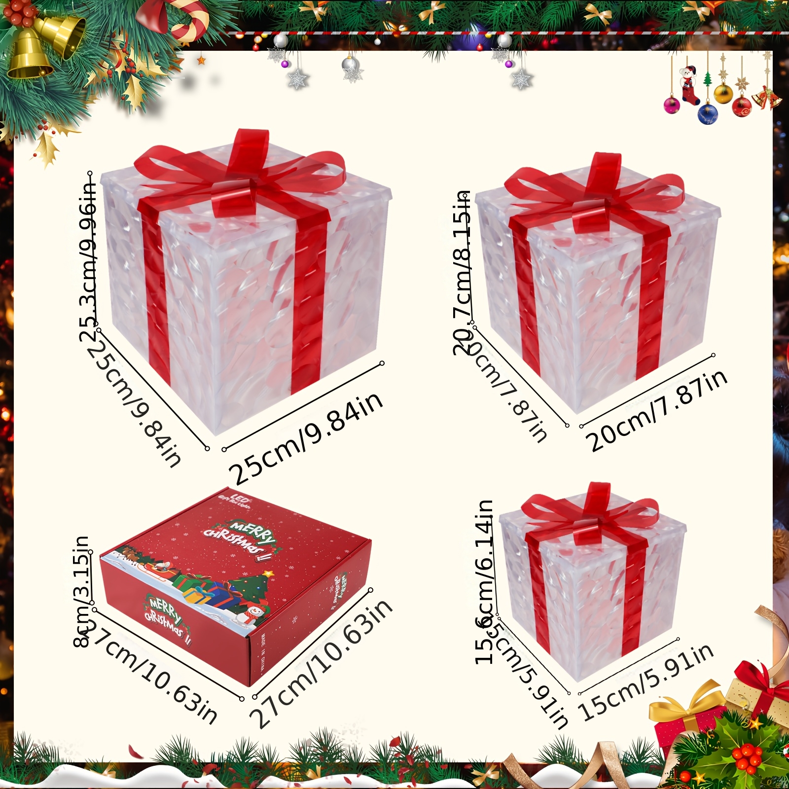 Christmas Decorative Gift Box: 3pcs Gift Box Set, Christmas Star Lights, Under The Christmas Tree Room Or Garden.