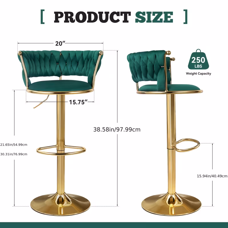2pcs modern swivel woven stools stool 360 swivel adjustable height bar stool with backs golden metal tall bar stools counter height for kitchen island for christmas festival new years gift details 2