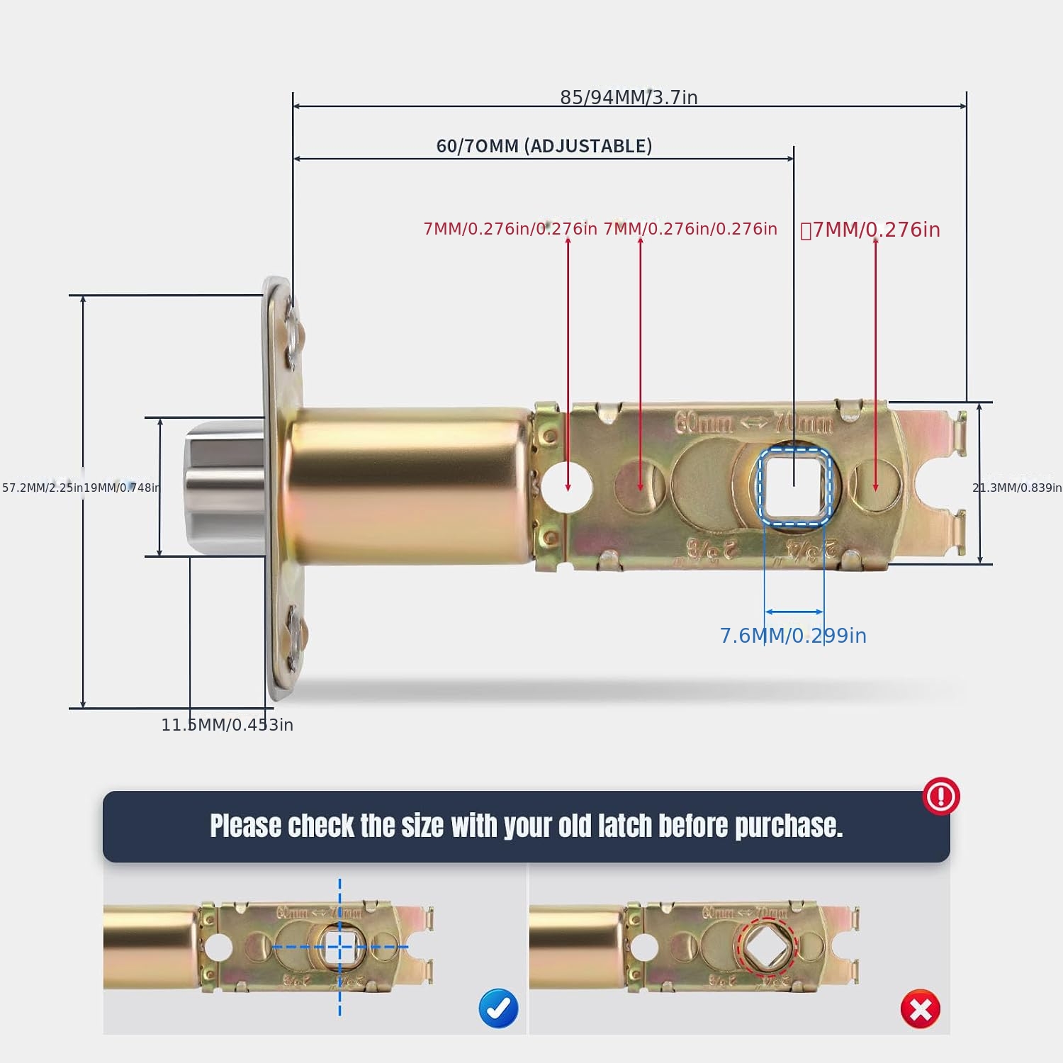 Adjustable Deadlatch Keyed Entry Door Lock with 45° Turning Angle