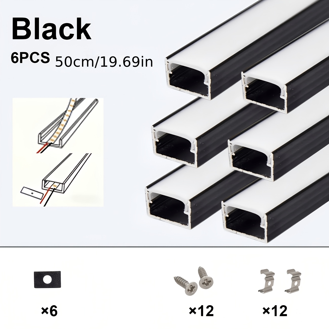 6pcs Linear LED Recessed Track Light Fixtures with Diffuser Covers