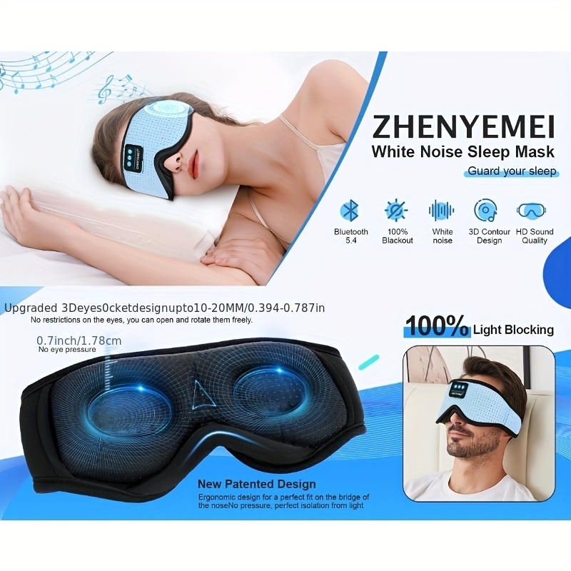 3  sleep mask white noise sleep headphones with 16 white noise options 100 light blocking long   usb rechargeable   storage bag call function timer ideal for travelers   in black light blue Product details 0