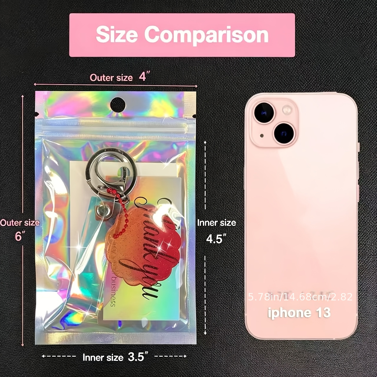 Image of 100pcs Resealable Holographic Bags, Rainbow Mylar Bags, Clear Front, Smell Proof Foil Packaging Bags For Multipurpose Storage