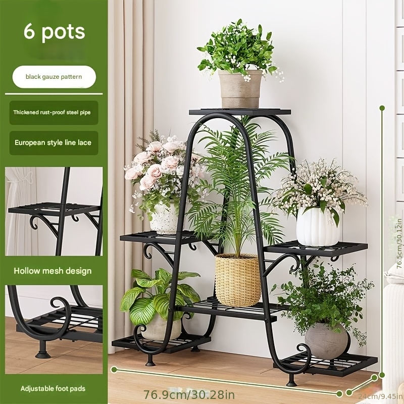 TEMU 6 Tier Black Metal Plant Stand For Multiple Large Planters Indoor Outdoor Organizer, Heavy Duty Tall Flower Stand For Corner Patio Bathroom