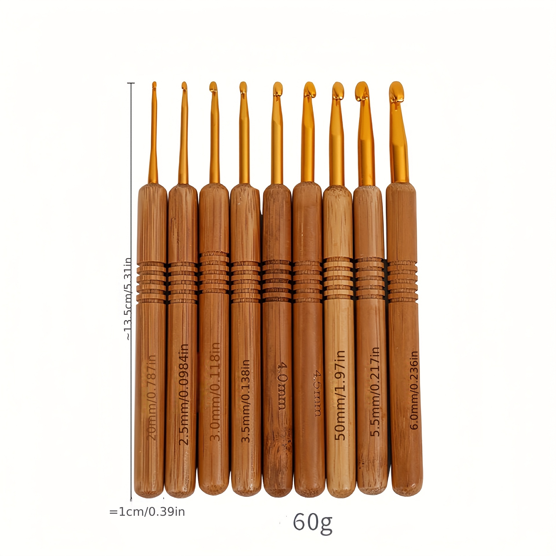 E-shop 9-teiliges Set ergonomischer Häkelnadeln, Größen 2.0-6.0 mm, mit komfortablen Holzgriffen - Leichte Stricknadeln aus Edelstahl in Dunkelbraun