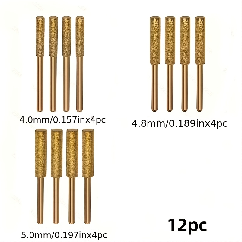 Image of 12pcs Golden Cylindrical Grinding Wheel Grinding Head, Used For Chain Saw Chain Grinding, Suitable For 4/4.8/5.5mm Chains, Electric And Pneumatic Chain Saw Additions
