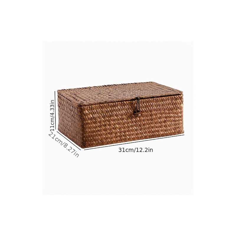 Hand-Woven Storage Basket with Lid & Wooden Clasps - Rustic Suitable for,, Crafts, Decor - Lightweight Portable Basket Suitable for Small Items, Gift for And, Shelf Baskets